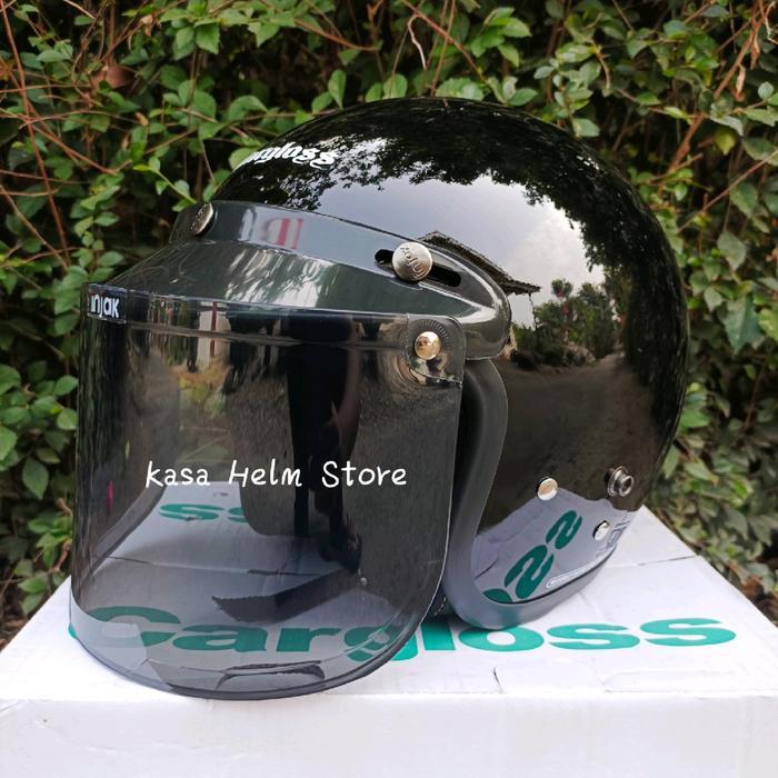Helm Bogo Dewasa SNI Kaca Motorcycle Pria Wanita Half Face Ukuran S M L XL Free Bubble Wrap - hitam 