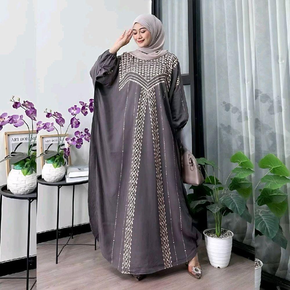 bulan kaftan Muslim Wanita Dewasa Gamis Rayon Dress Crinkle Lebaran Atasan Remaja