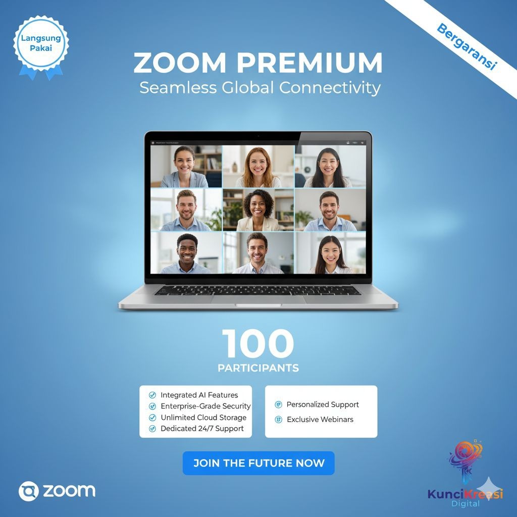 Lisensi Zoom Pro Premium Akses Bulanan 100 Peserta Penuh 28 Hari