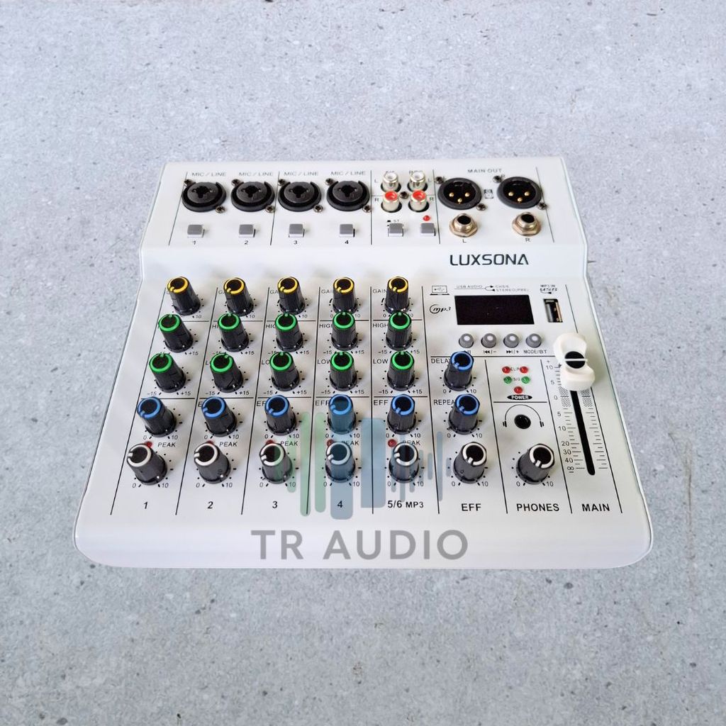 Mixer Sound Audio Luxsona 6 Channel Putih untuk Studio Rumahan dan Sistem Sound