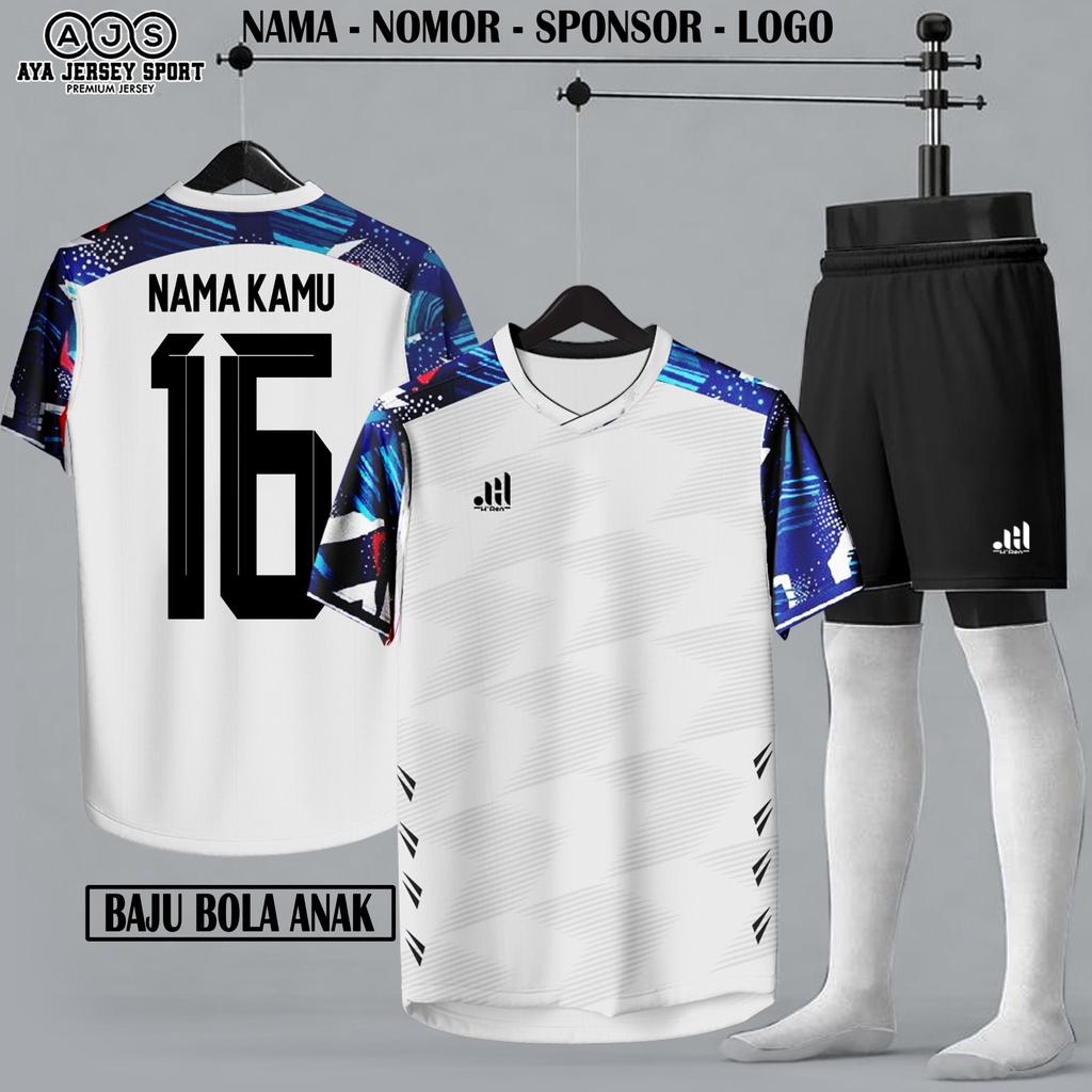 Jersey Baju Bola Anak Nama Nomor Costum Sablon setelan futsal olahraga badminton keren terbaru