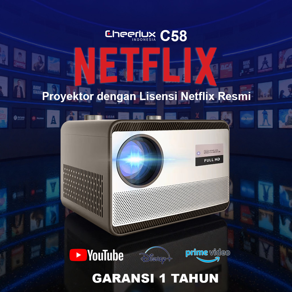 Proyektor Cheerlux C58 Android Wifi 6000 Lumens Netflix Certified | Smart Proyektor Android 4K Full 