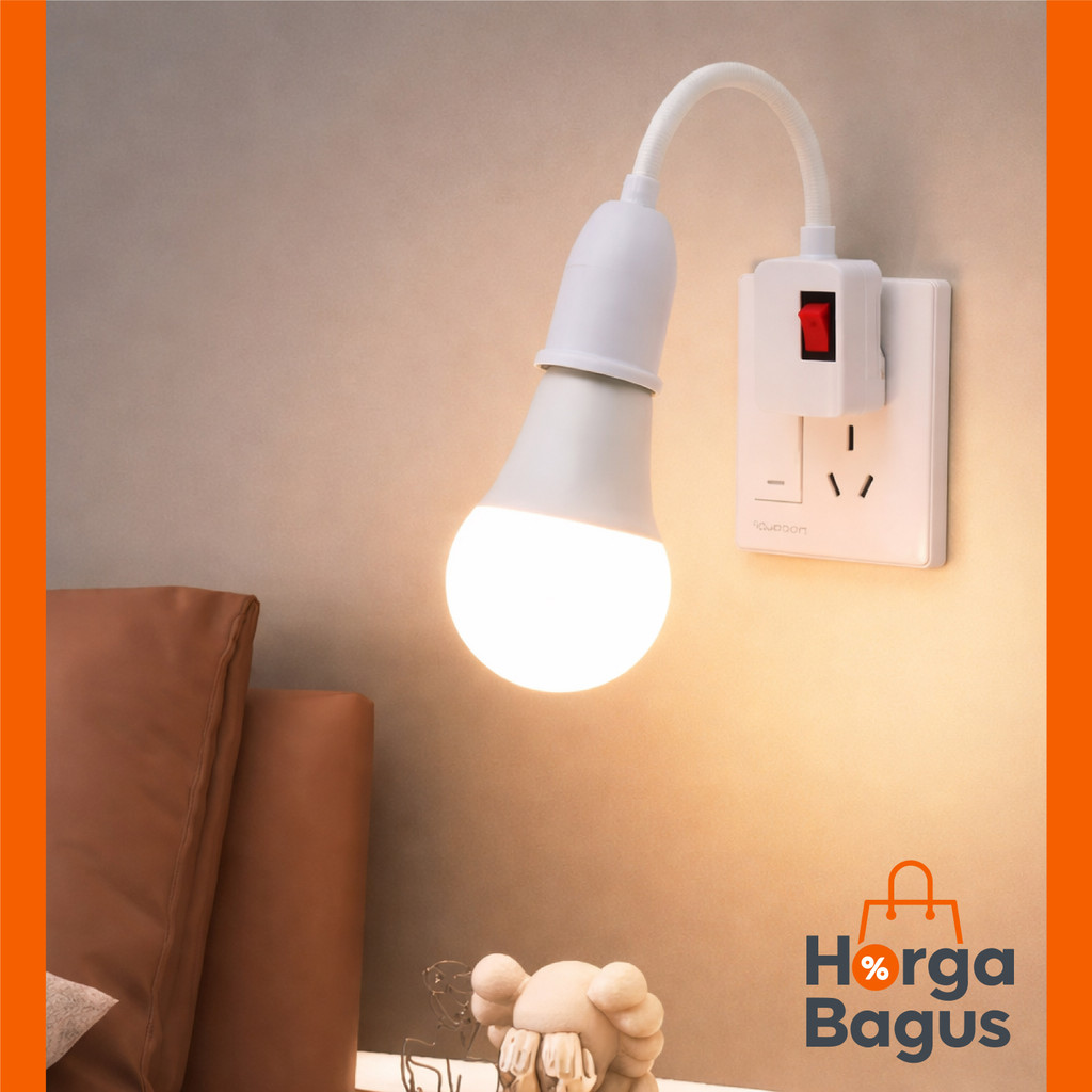 Fitting Lampu Fleksibel E27 Bohlam LED Lampu Tidur Belajar Colokan Dinding Switch On Off HM1146