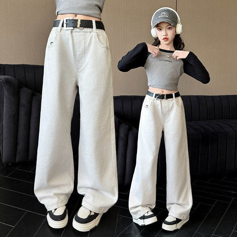 ( PAN663 ) Celana panjang kulot anak perempuan remaja - denim jeans - love - white putih (TIDAK TERM