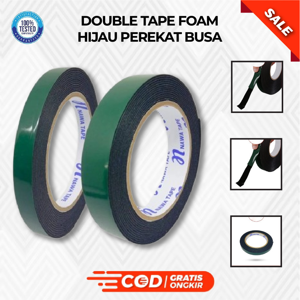 Double Tape Foam Hijau Perekat Busa Kuat Dua Sisi Nawa Tape untuk Mobil, Kaca, Kayu, Akrilik