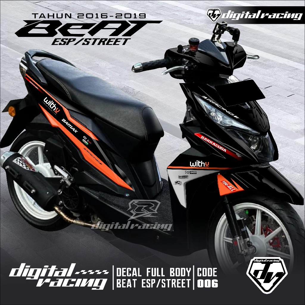 Stiker Decal Honda Beat Esp/Street Full Body C006 WHIT-U - Sticker Beat Full Body Tahun2016 - 2019 A