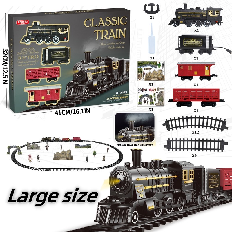 Kids Electric Steam Train Toy Rail High-Speed Rail Parking Lot Model Family Reunion Party Game Boy E
