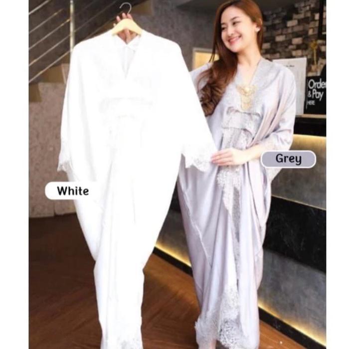 Kaftan Raya Polos Satin renda wanita- Kaftan Pesta Kaftan Raya Kondangan Muslim Simple Panjang Nyama