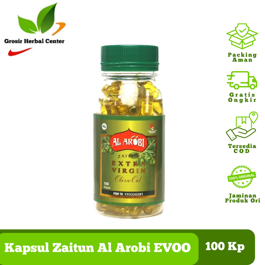 Kapsul Minyak Zaitun Al Arobi Jaitun Asli Murni Original 100% Arab Extra Virgin Olive Oil 100 Kapsul