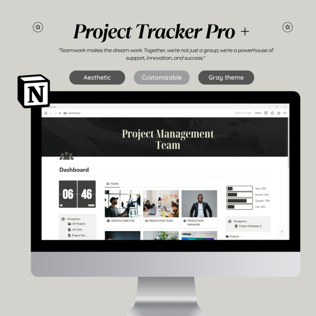 Notion Project Management | Project Tracker Pro | Project Management Team | Team Task Manager Notion