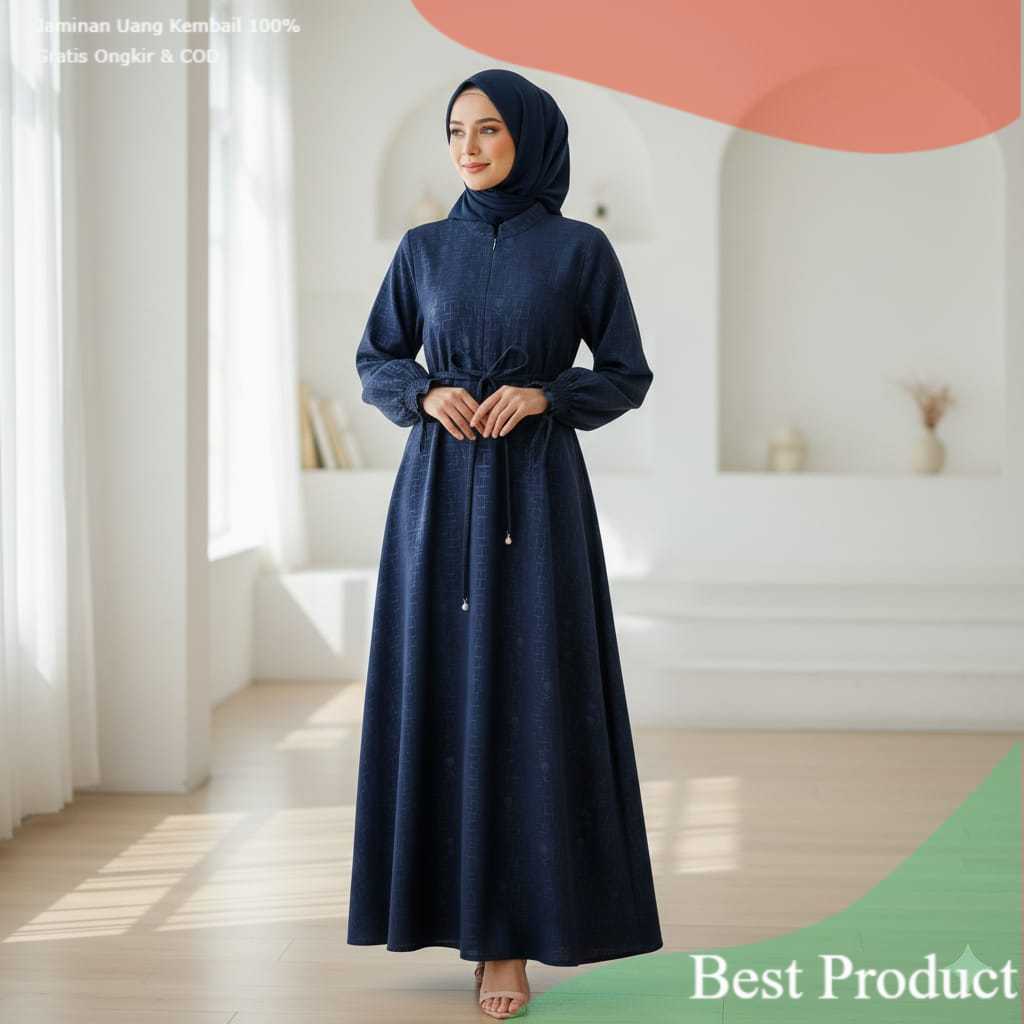 Azmi 93 -  Gamis Abaya Turki polos Embos Palm Gamis Dress Muslim Ld 120- pakaian wanita lainnya