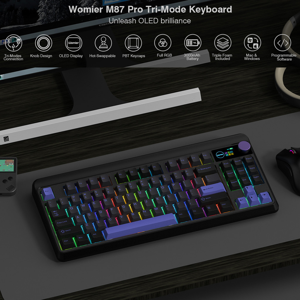 womier M87 Pro Hot Swap TKL RGB Meanical Keyboard OLED splay Knob Gamer Keyboard 3-Modes Gasket Retr