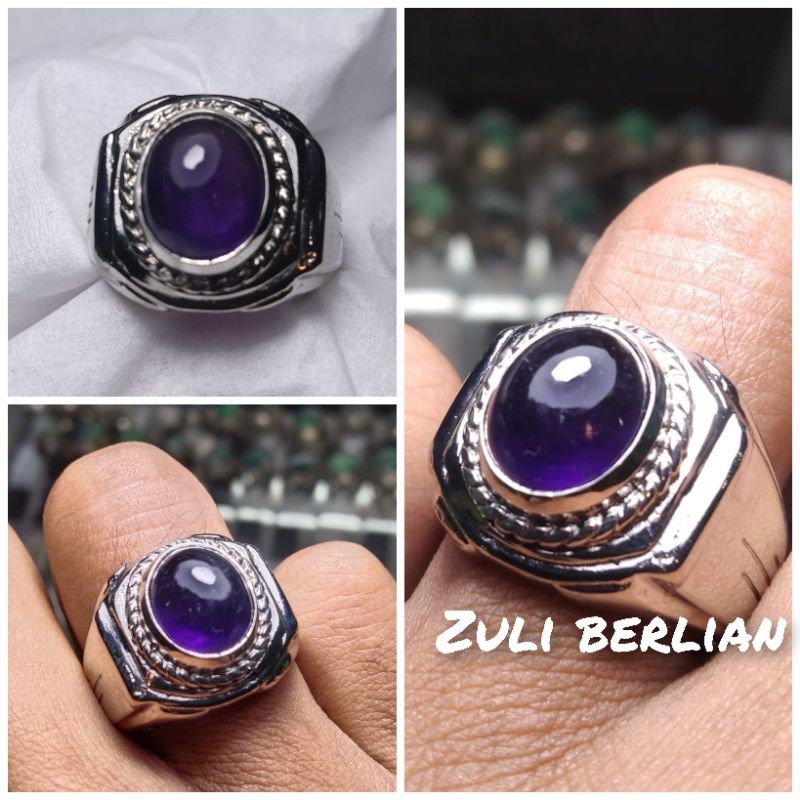 Cincin batu kecubung ungu natural