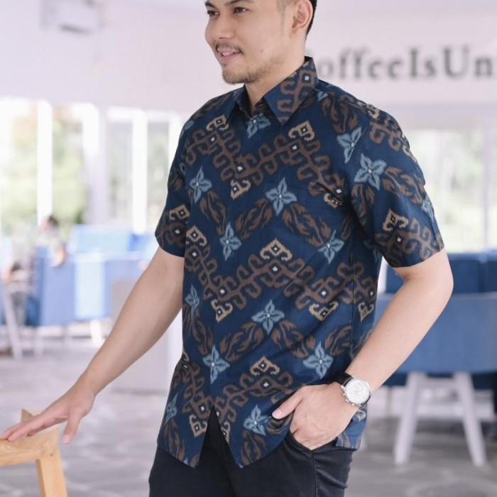 New Collection Lebaran Baju Batik Pria Pendek PREMIUM Seragam Kantor Modern Ungu Elegan Jumbo - Biru