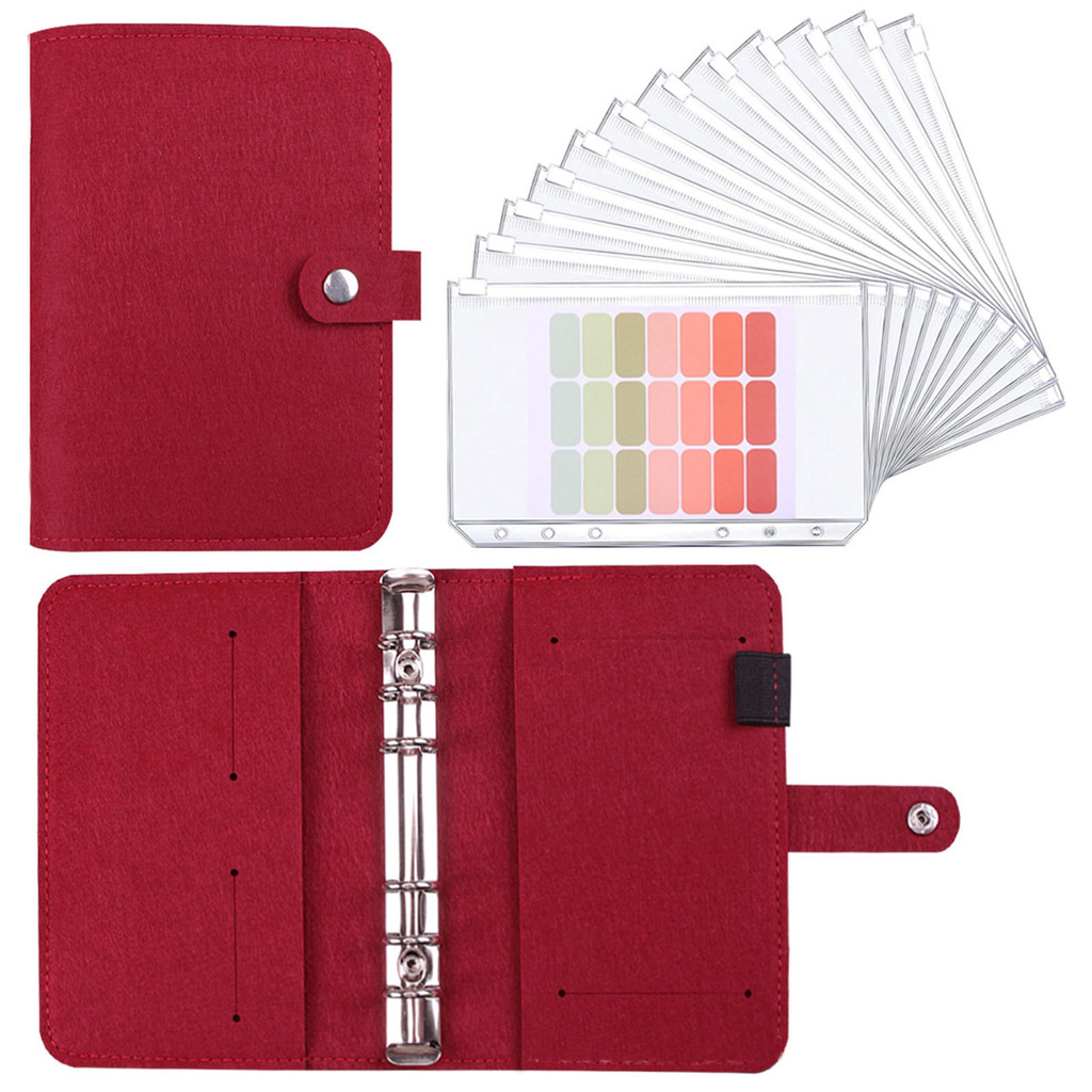A6 PU Leather Binder Budget Cash Envelopes Planner System for Money Saving with 12Pcs Binder Zipper 