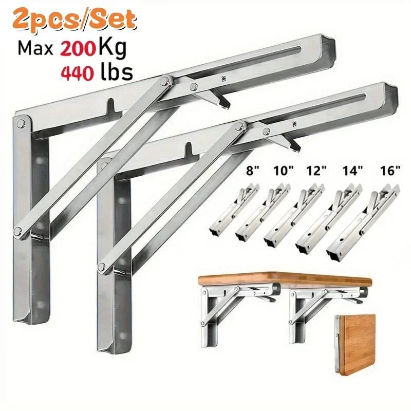 2PCS 8/16 Inch Triangle Folng Angle Shelf Bracket Stainless Steel Collapsible Shelf Bracket for Tabl