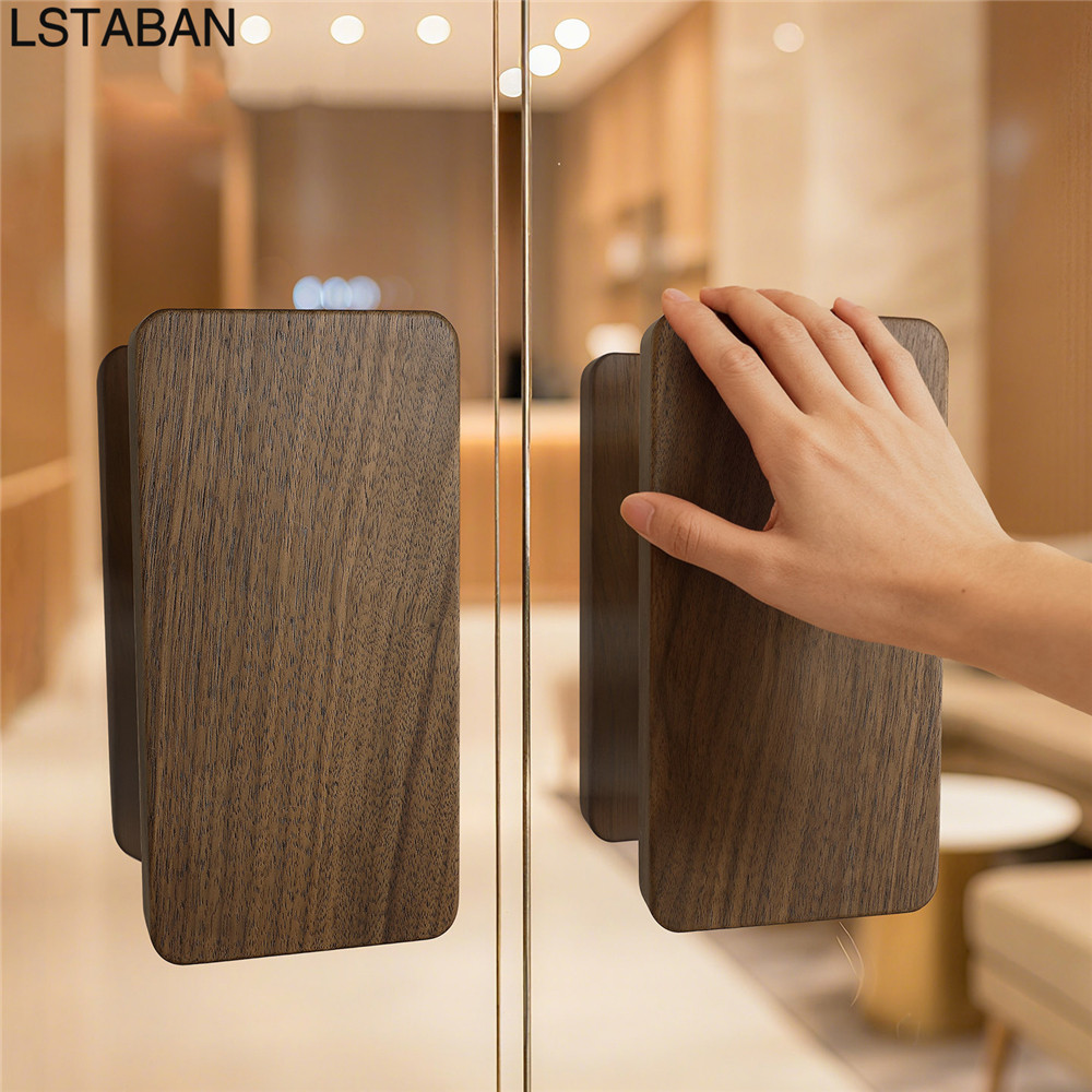 Gagang Pintu Kaca Walnut Minimalis Modern, Kunci Pintu Geser Kayu Solid, Gagang Pintu Kabinet Kaca, 