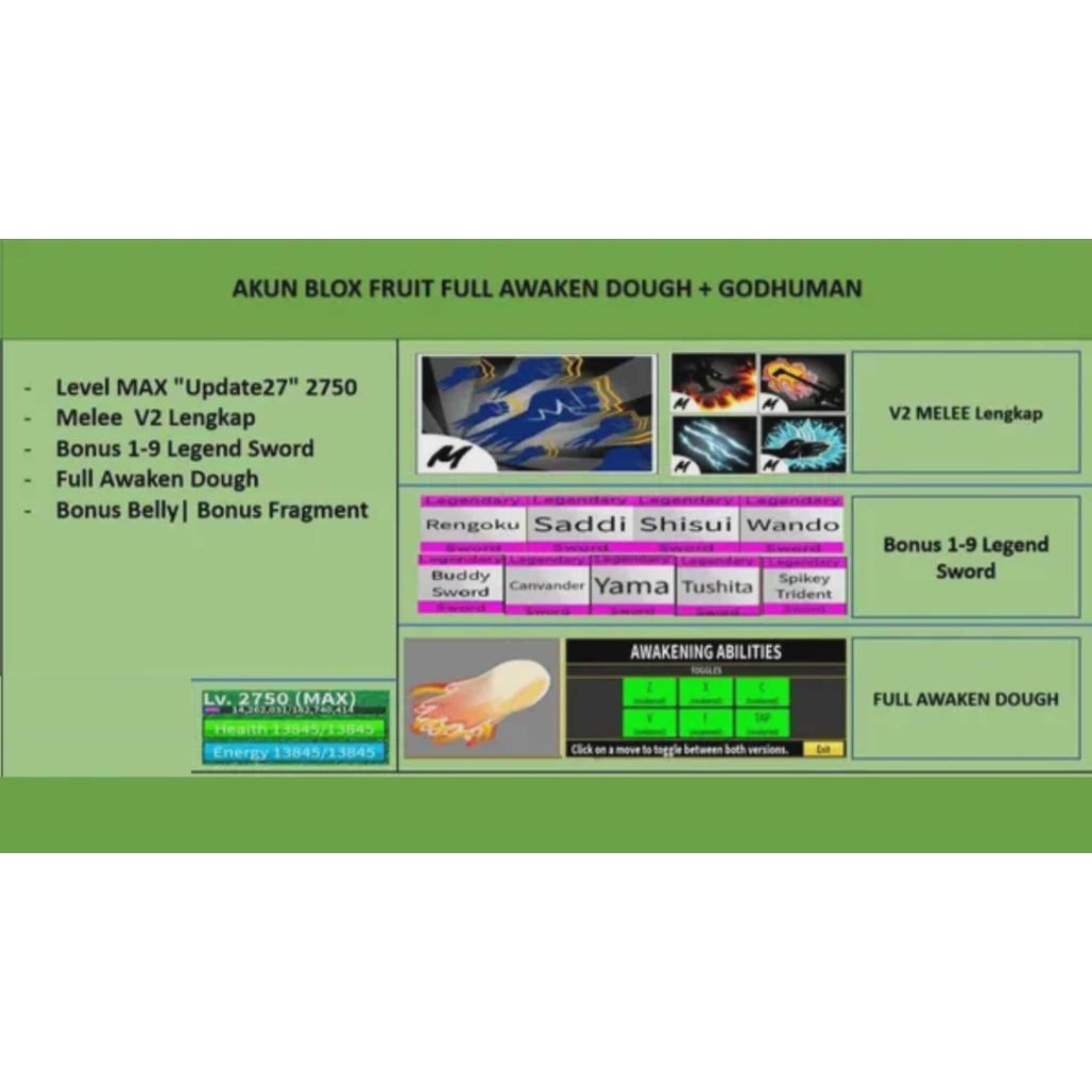 Akun Blox Fruit Murah {FullAwakenDough} (GodHuman)