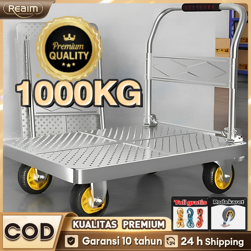 Reaim Troli Barang Lipat Besi 1000 Kg troli lipat portable Besi Troli Baja Kuat Tebal