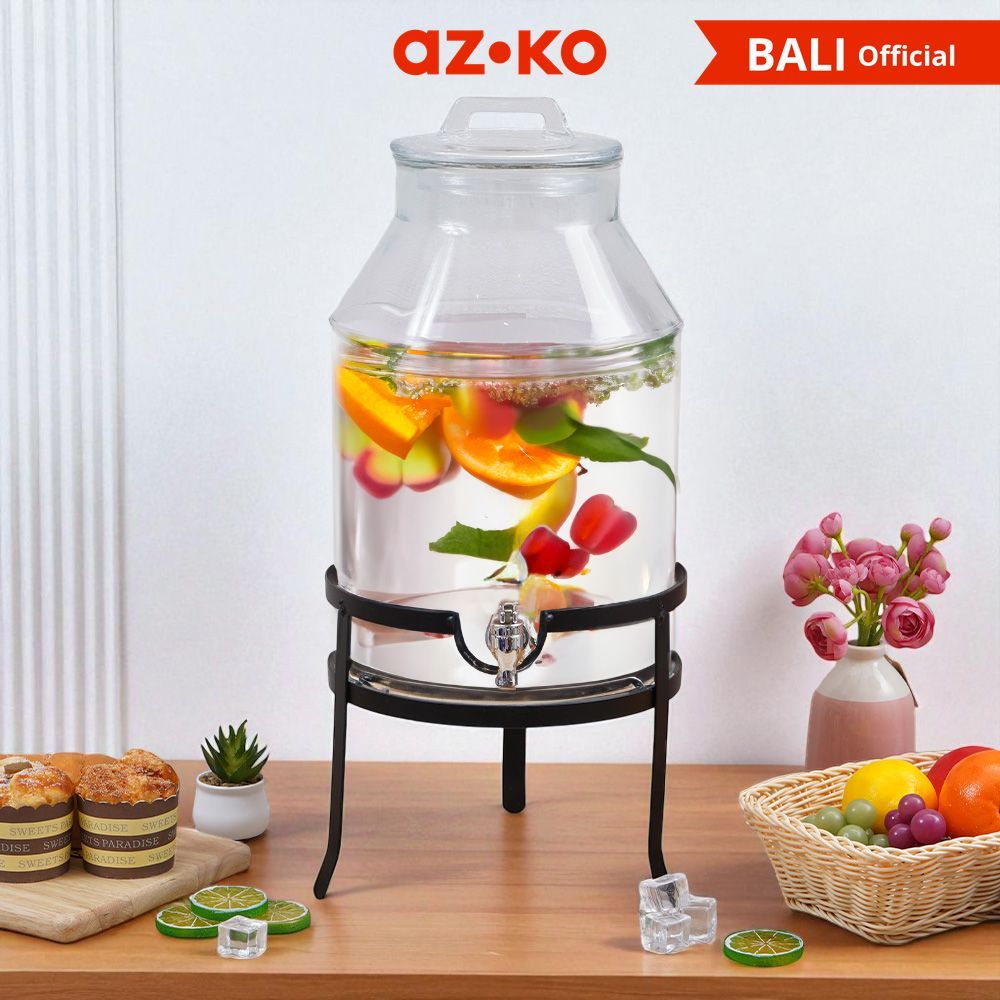 AZKO Culinart 11.3 ltr Gladiator Dispenser Minuman Kaca Dengan Rak Transparan Juice Dispenser Water 