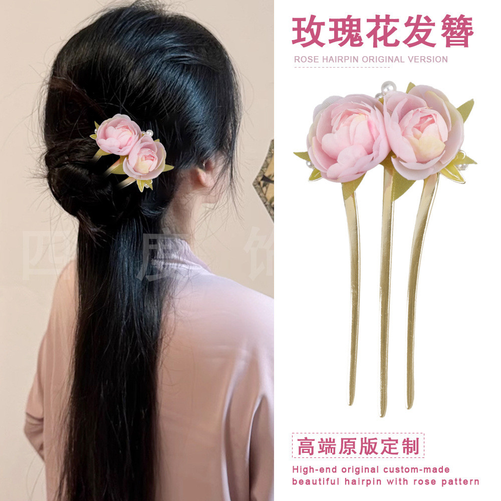 Jepit rambut mawar bergaya Tiongkok baru untuk gaya rambut sanggul kuno.