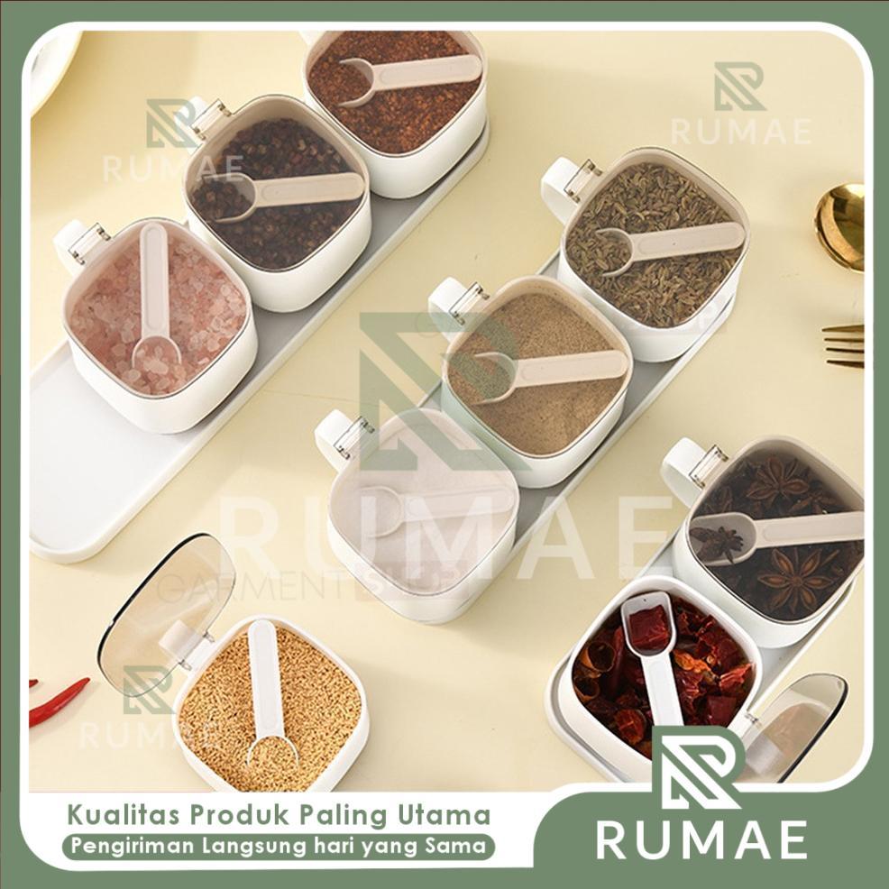 RUMAE Set Tempat Bumbu Dapur 4in1 Seasoning Jar Box Wadah Bumbu Dengan Tutup Dan Sendok Untuk Organi
