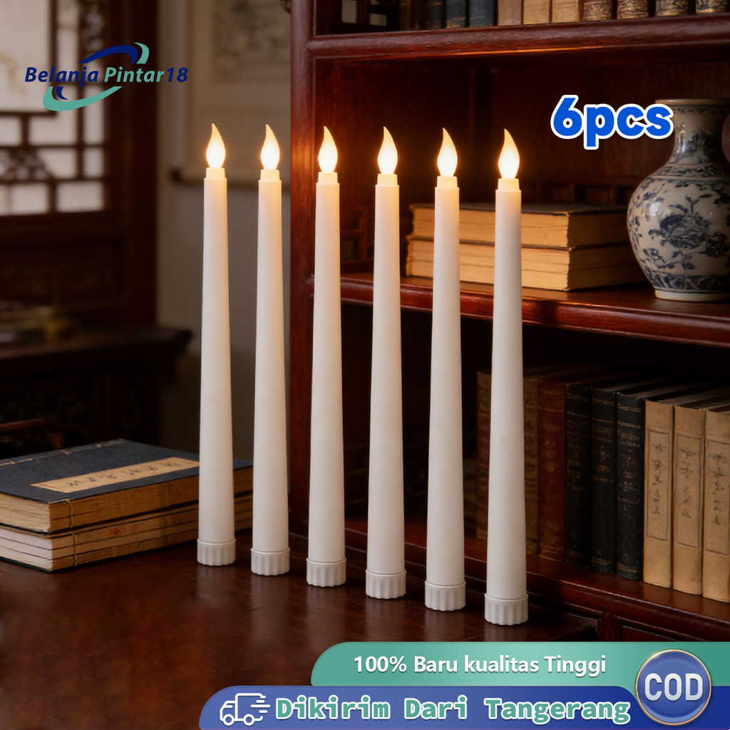 6pcs Lilin Lampu LED Baterai Panjang 28cm Lampu Elektrik Lilin Dekorasi Rumah Besar Tahan Lama