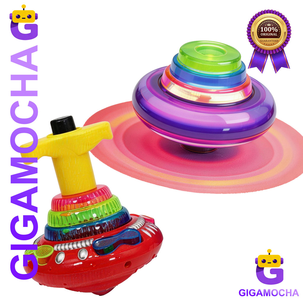 Gasing UFO Lampu Musik PREMIUM - Mainan Anak Gasing Nyala LED Putar Tuas Viral