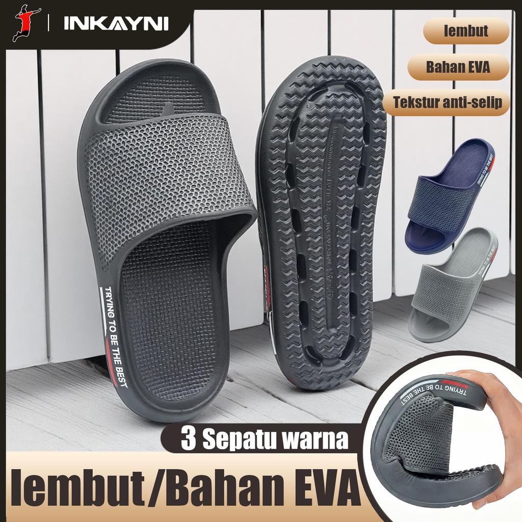 Inkayni Sandal Slop Pria Dewasa Anti Slip Licin Sol Tebal Bikin Tinggi Badan EVA Ori 100% Anti Bau K