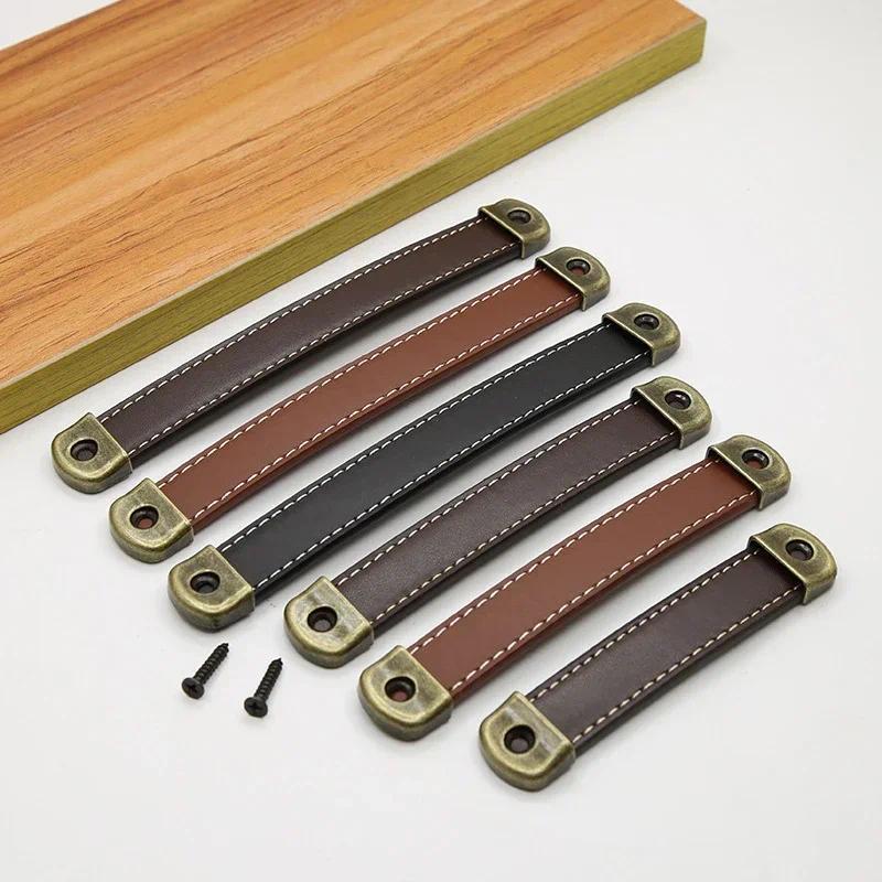 Gagang Pintu Lemari Furnitur Kulit Sapi, Gagang Pintu Laci Lemari Kecil, Gagang Kotak Kayu, Gagang K