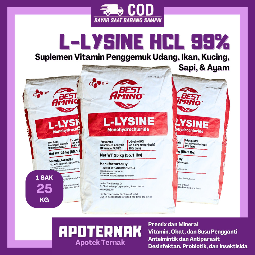 LYSINE 25 KG 1 SAK BESTAMINO CHEIL JEDANG - Suplemen Hewan Asam Amino Ternak Unggas Ruminansia Babi