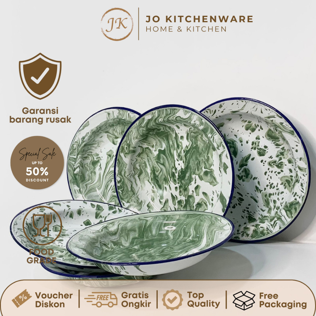 Piring enamel (SET 6 PCS) jadul blirik dimeter 16-18-20-22cm / piring enamel serbaguna