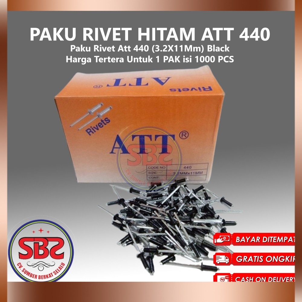 ATT Paku Rivet 435, 440 dan 550 HITAM 1 Box Isi 1000pcs HITAM - Paku Rivet Hitam / Black