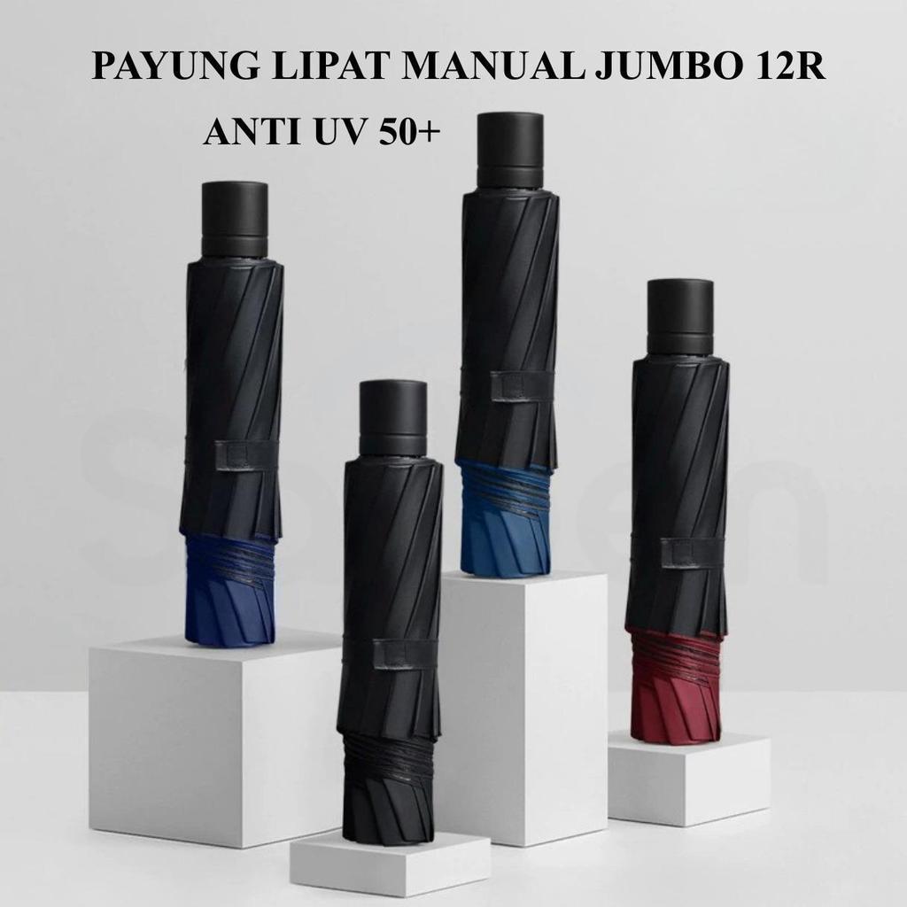 Wemee - Payung Lipat Manual Jumbo Anti UV dan Tahan Hujan -PYG-MTBK/12R - Payung Lipat Jumbo