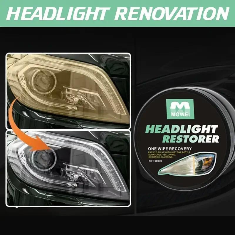 Car headlight polishing wax - remove yellow and oxidation, restore clarity with UV protective coatin