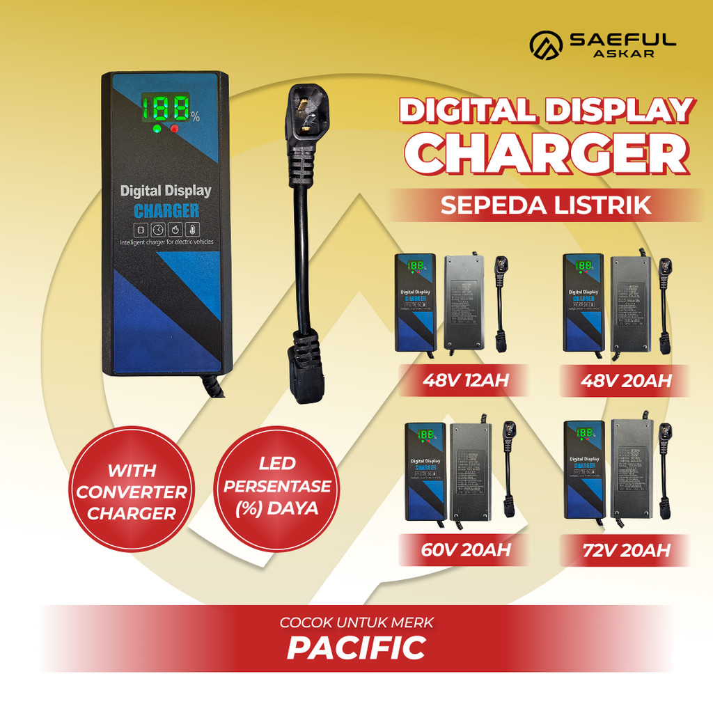 Charger Sepeda Listrik Aftermarket Pacific 48v12Ah 48v20Ah 60v20Ah 72v20Ah