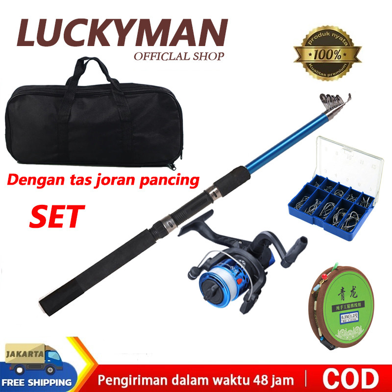 Satu Set Peralatan Memancing Lengkap Meliputi Tas Pancing Berkapasitas Besar, Joran Pancing, Reel, S