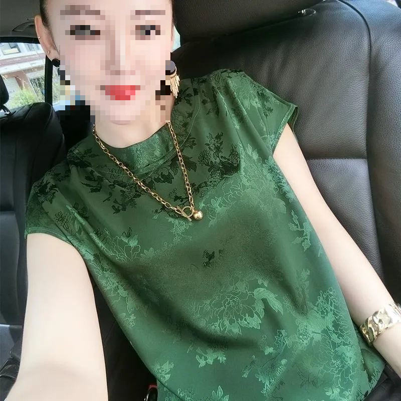 Lengan Pendek Wanita T Blus Satin Elegan Serbaguna Fashion Musim Panas Baru