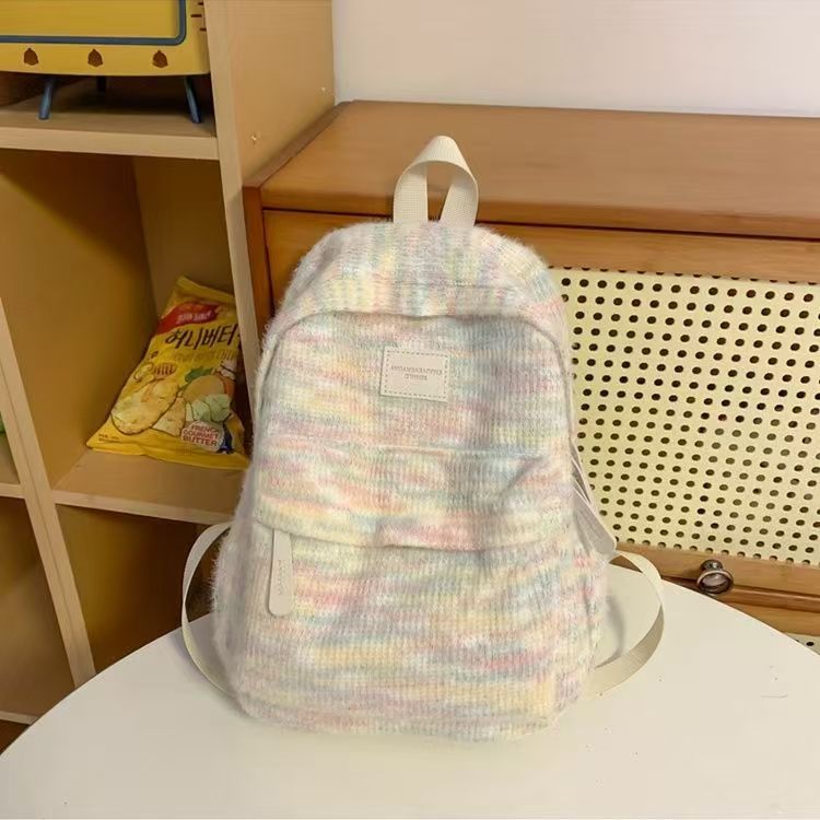 Tas Ransel Wanita Rajut Gaya Korea - Tas Sekolah Minimalis, Ransel Mini Fashion Kampus, Tas Pelangi