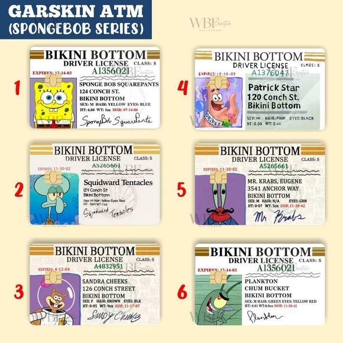 STIKER ATM SKIN ATM GARSKIN ATM (MOTIF SPONGEBOB DRIVER LICENSE)