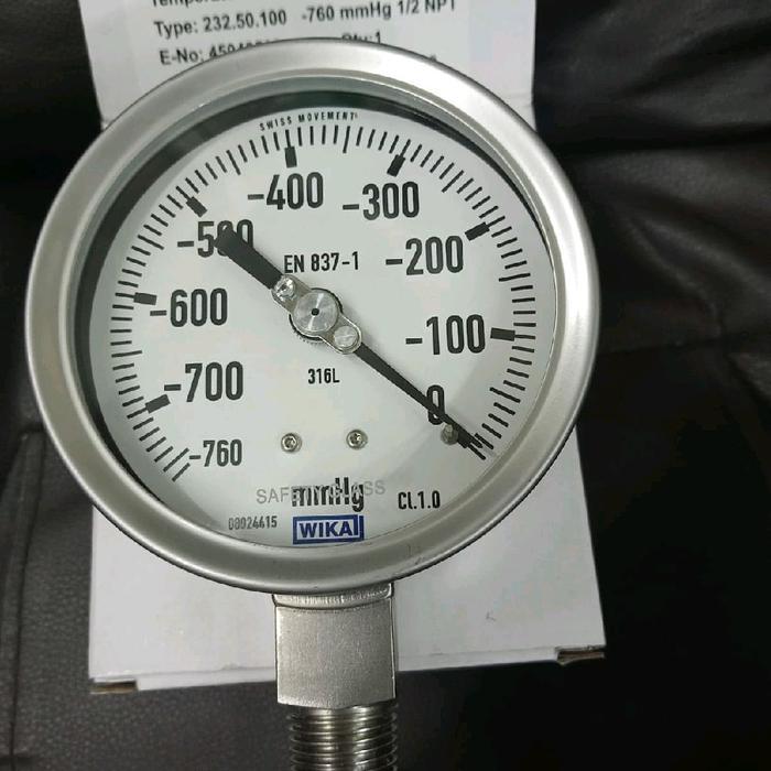 pressure gauge vacuum -760 mmHg wika size 4 inch drat 1/2"