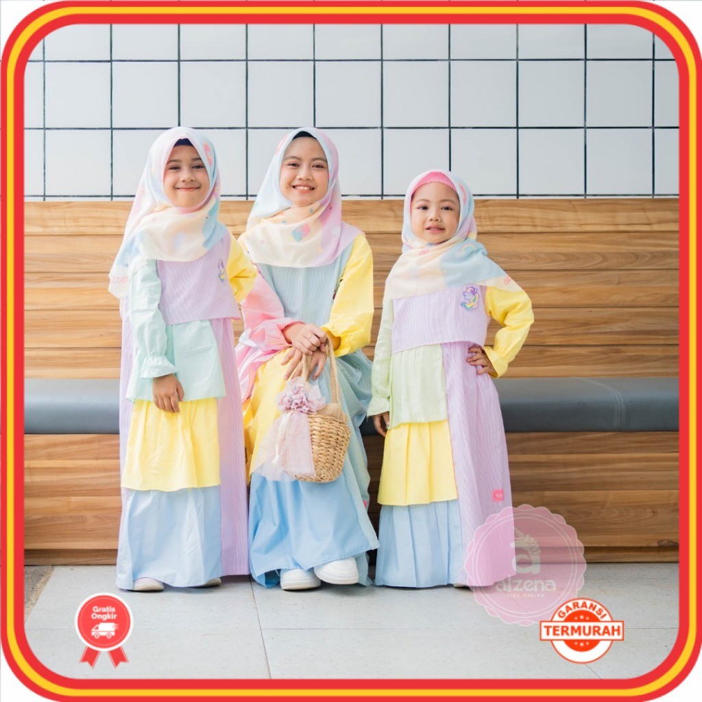 Alzena Kids  - Sava Dress Anak Perempuan Gamis Katun 2 - 14 TahunBaju Muslim wanita Termurah Lebaran