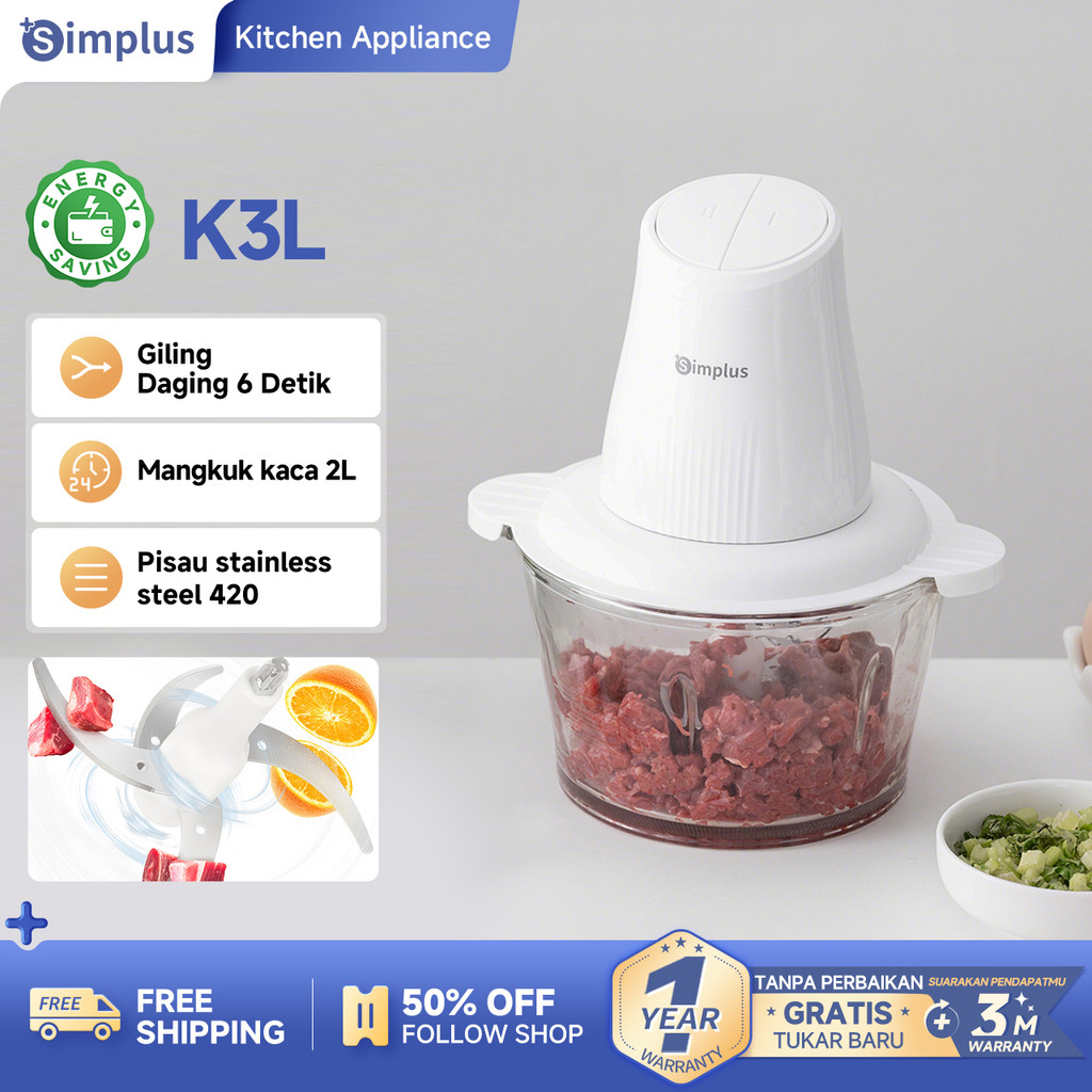 Simplus Food Chopper Blender Kaca chopper daging chopper daging dan bumbu 2L serbaguna multifungsi