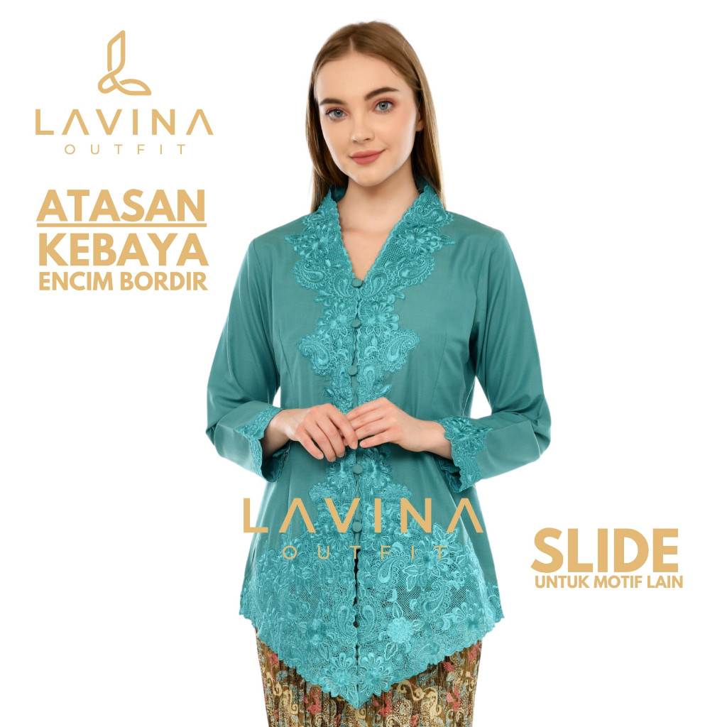 Lavina – Kebaya Encim Bordir Modern Batik Tradisional Betawi All Variant – Merah Cabai, Hitam Gold, 