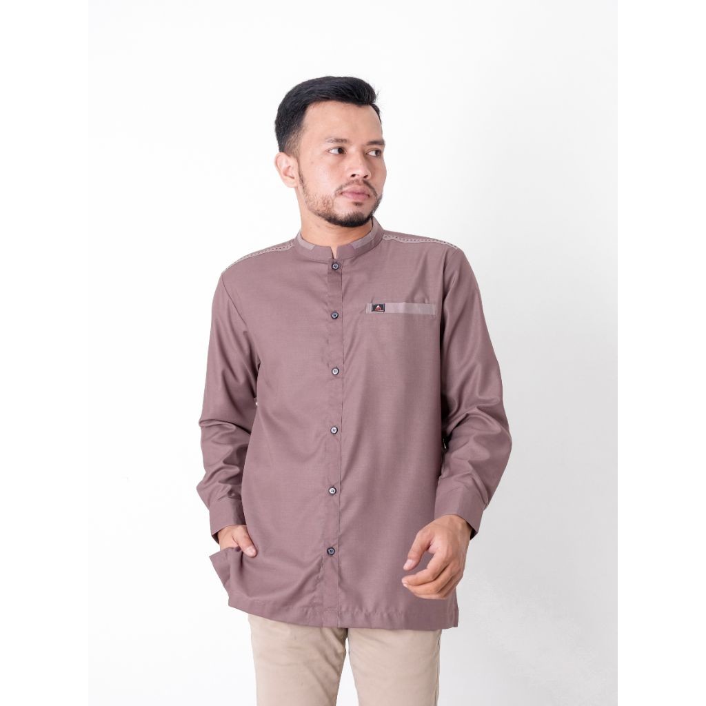 GUNSHOP ANR Fadillah 03- Kemeja koko Atasan Muslim pria Kemeja koko Lengan Panjang Dusty purple