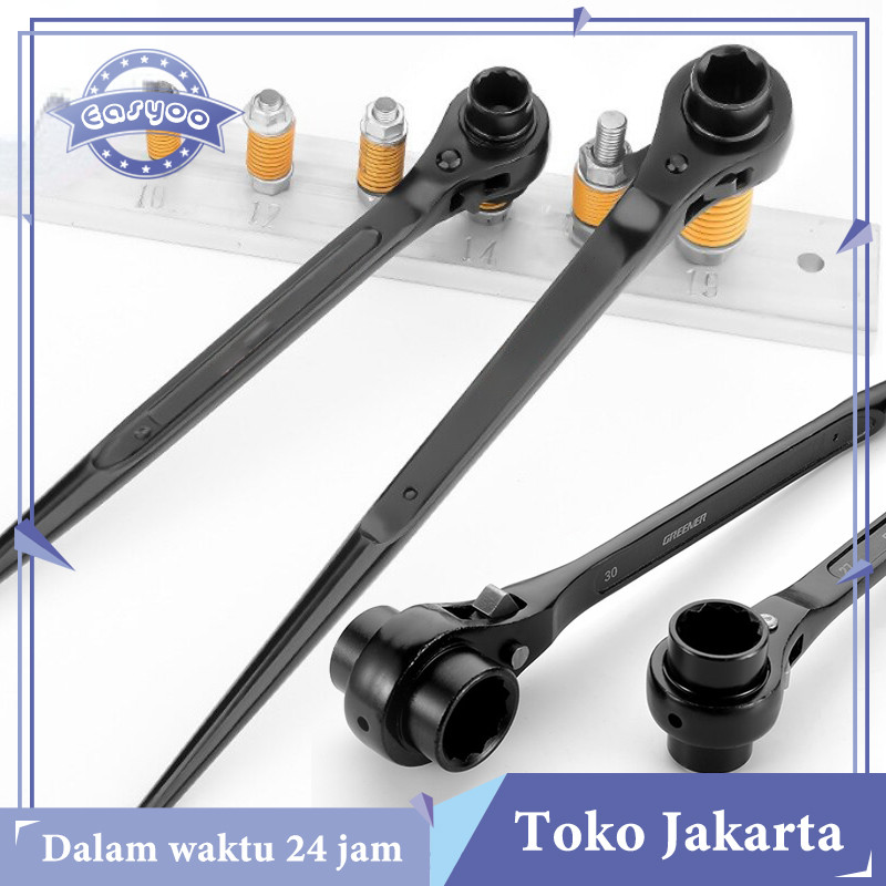 Kunci Ring Rachet 2 Arah Skafolding 12mm-24mm Double Rachet Ring Kunci Pas Ring Torsi Torque Kombina