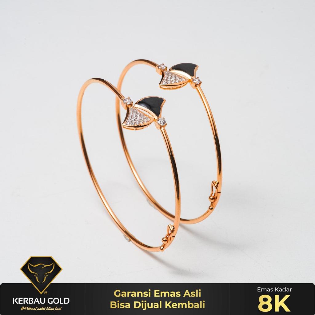 [Kerbau Gold] Gelang Emas Bangle Diva Black Zirconia 8K - Emas Asli 100%