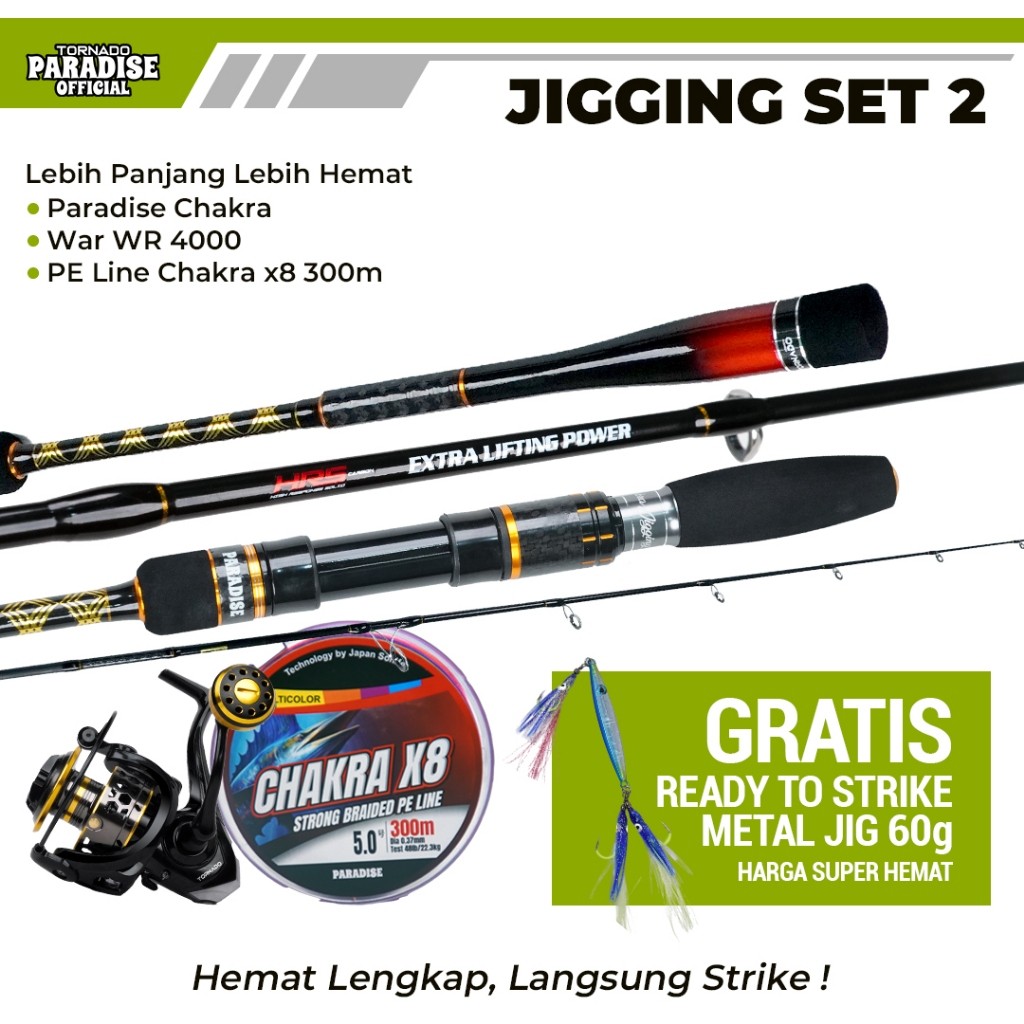 Paradise Jigging Set Free Ready To Strike 60 G - CHAKRA JIGGING SET + REEL WAR WR 4000-6000 + SENAR 
