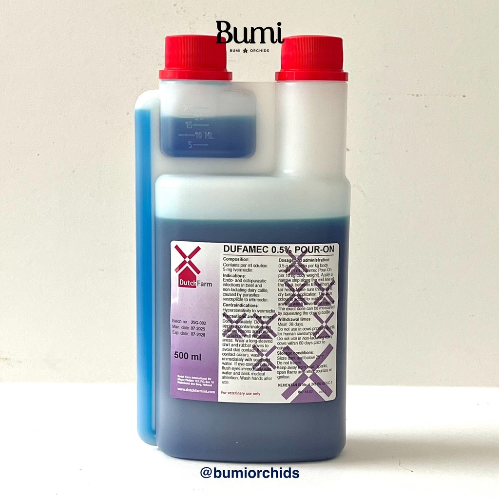 Dufamec 0.5% Pour On 500 ml Ivermectin Obat Parasit Tetes Cacing Scabies Gatal Ternak Sapi Kuda Anji