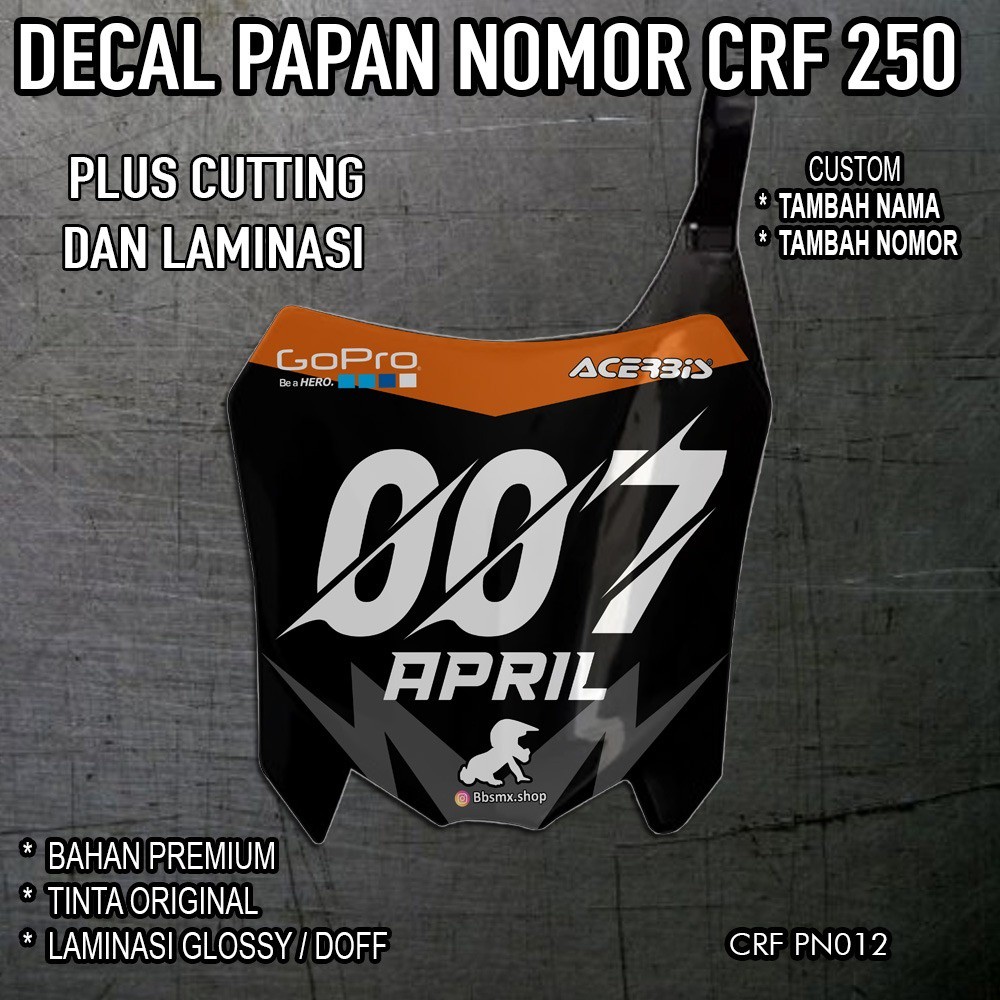 Decal Papan Nomor CRF 250 Decal Papan Nomor Crf 250